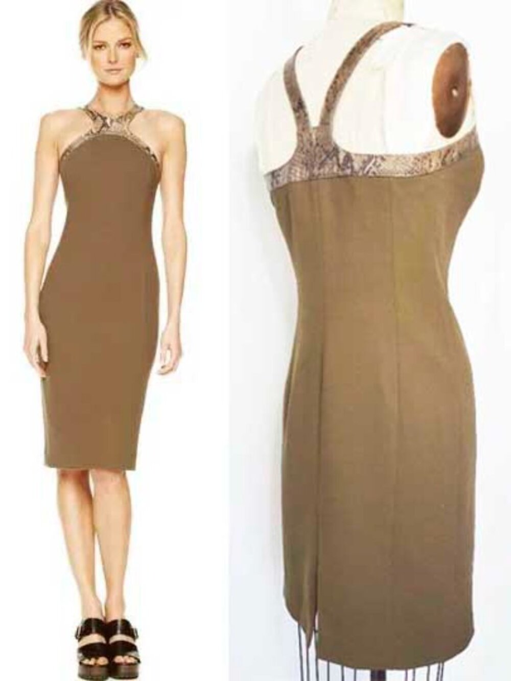 Michael Kors Women's Faux Python Sheath Dress Racer Back Army Green 4